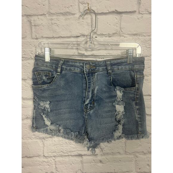 Light Wash Distressed Denim Jean Shorts - Size Medium - Picture 1 of 4